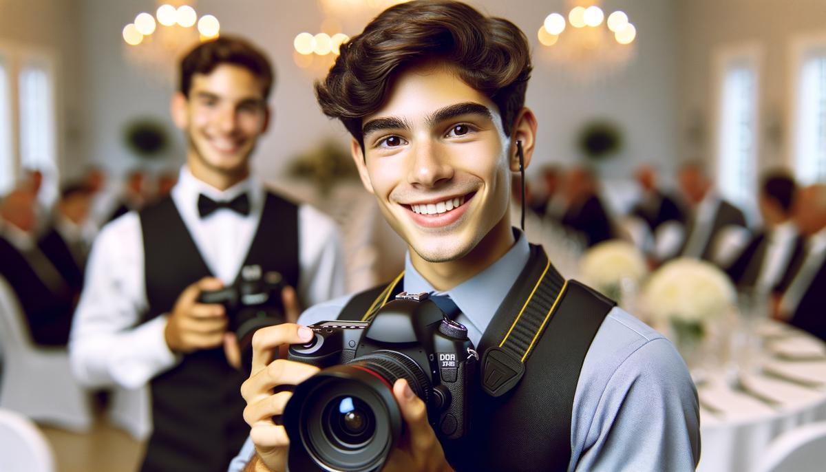 A professional Bar Mitzvah photographer with high-end camera equipment.