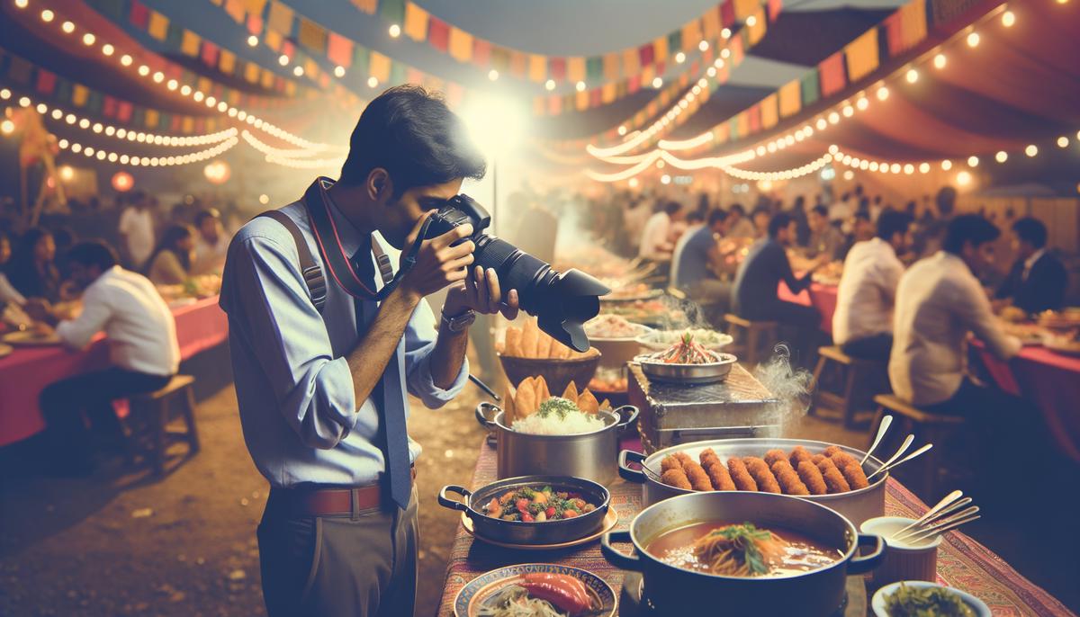 A skilled photographer capturing the essence of a food event with their professional camera.
