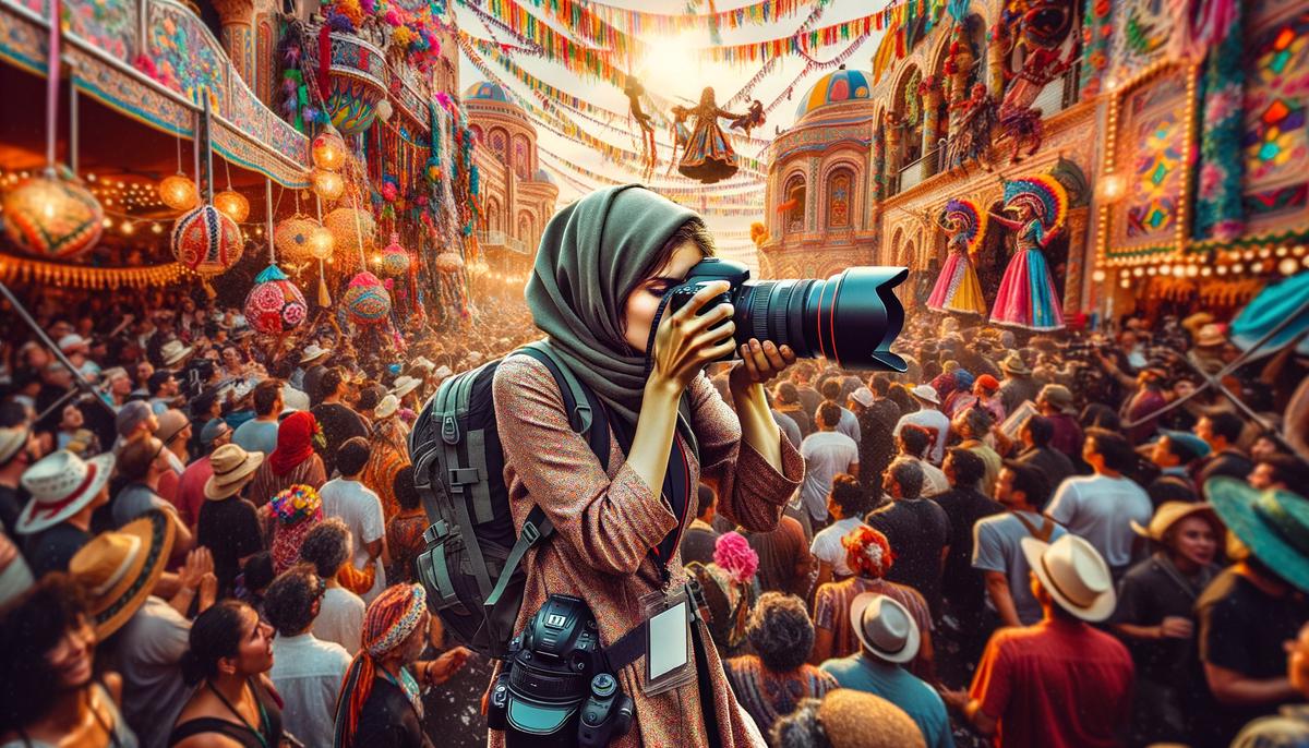 A professional event photographer in action at a lively Albuquerque festival