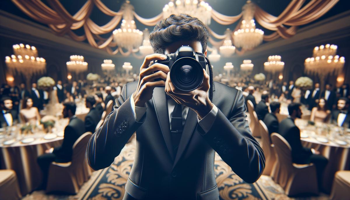 A professional photographer adjusting camera settings while capturing a DC gala event