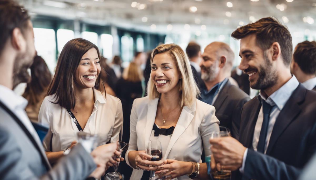 Professionals networking at a corporate event