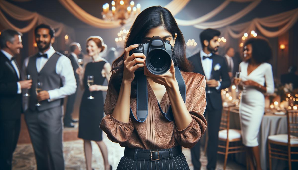 Professional photographer capturing high-quality images at a corporate holiday event