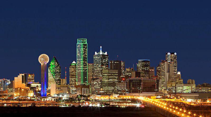 View from Reunion Tower's observation deck showing the Dallas skyline and surrounding cityscape