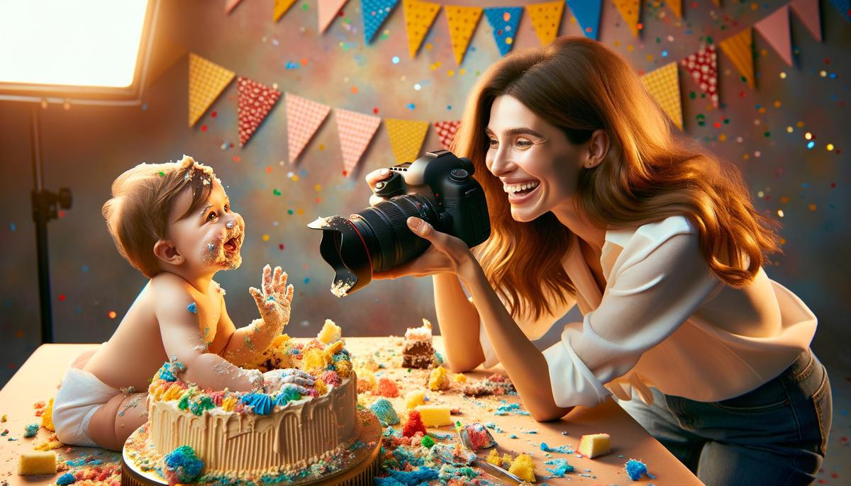 Samantha S. Marshall photographing a baby's first birthday cake smash