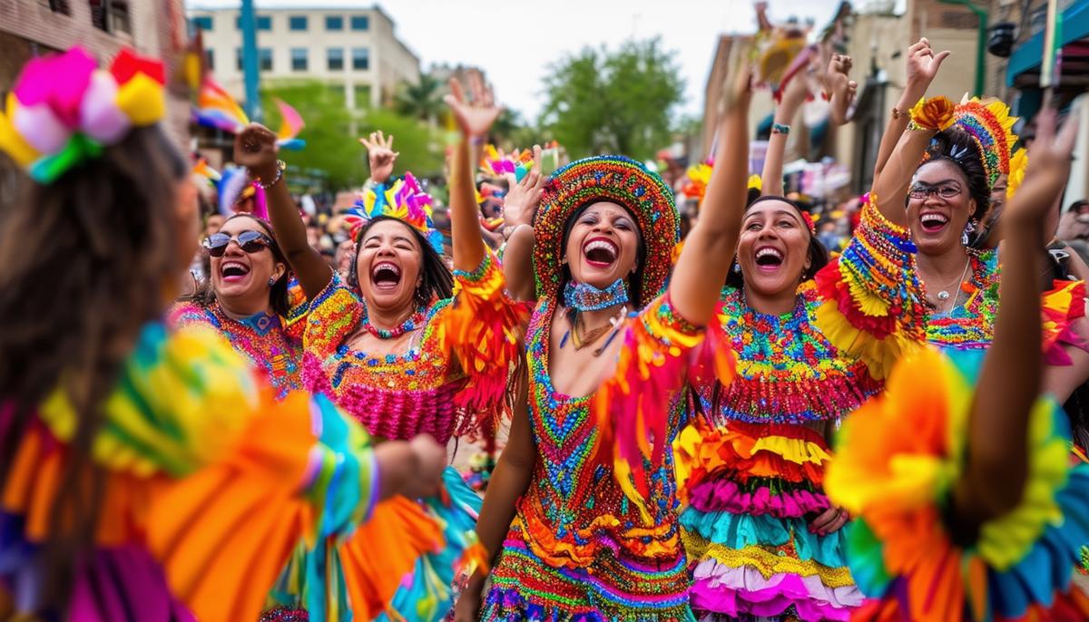 A diverse group of talented San Antonio event photographers collaborating to capture the vibrant energy of the city's annual Fiesta celebration.