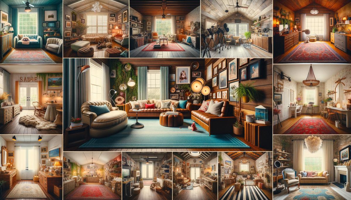 A collage of interior shots of various San Antonio family photography studios, showcasing their unique decor, props, and shooting spaces. The images convey a sense of creativity, professionalism, and attention to detail.