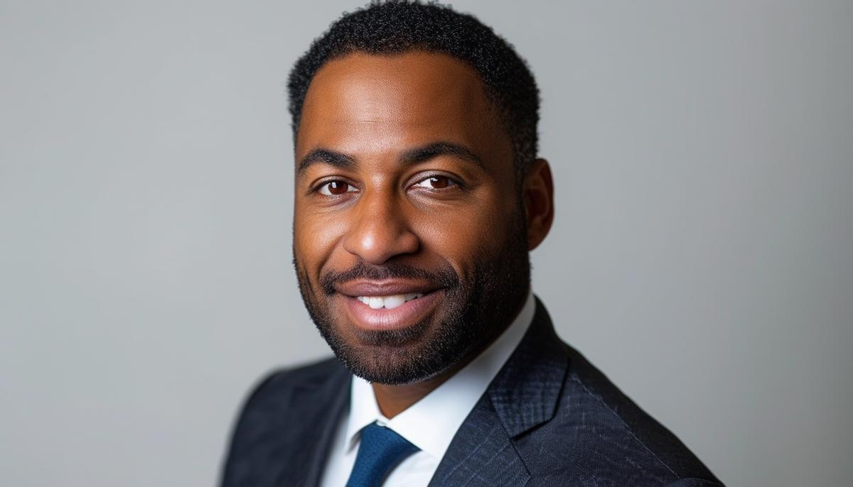 A professional headshot of a diverse San Antonio business person in a confident pose against a clean studio background, wearing business attire and exhibiting a warm, approachable expression.