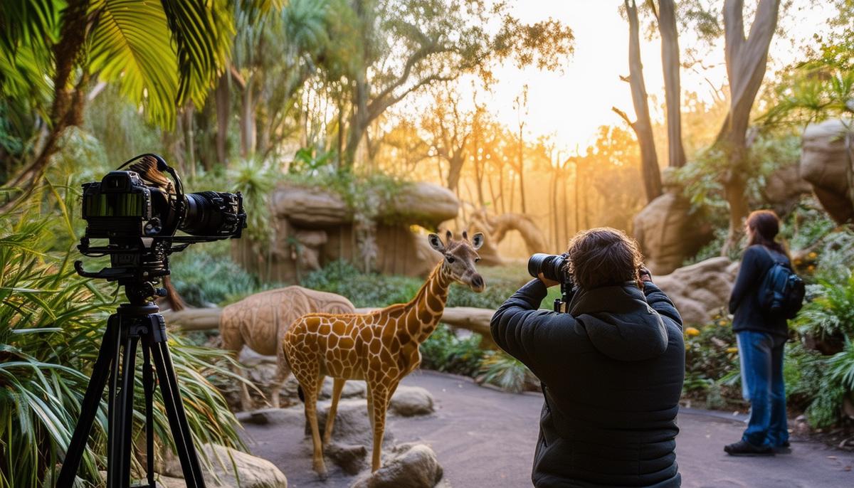 Photographers capturing animals at the San Diego Zoo during an early morning shoot