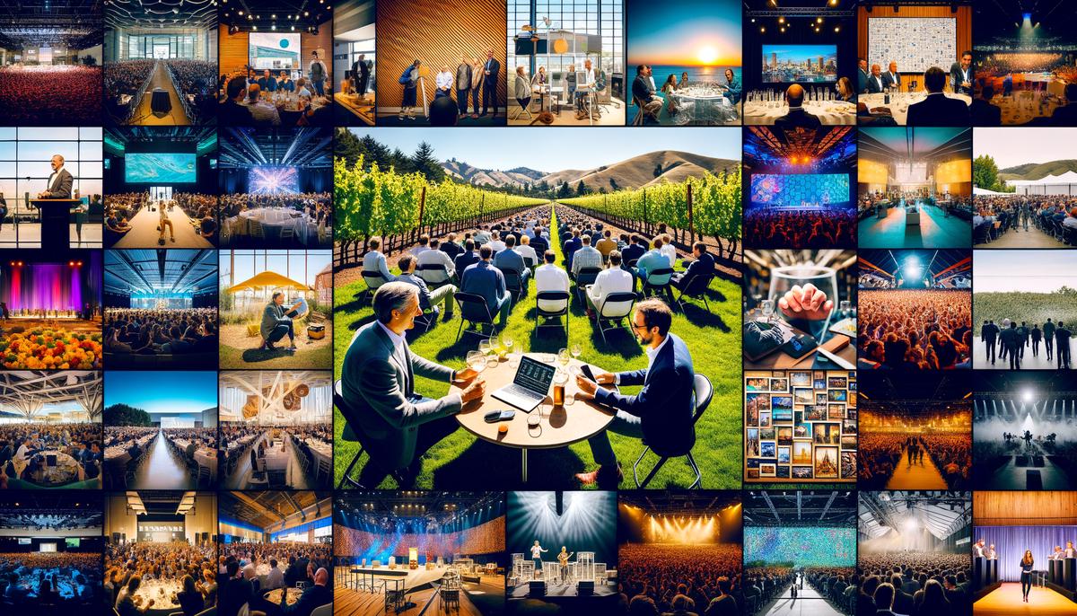 A montage featuring images from various client success stories, such as Google I/O, PayPal's corporate retreat, Salesforce's charity gala, and Square's product launch.