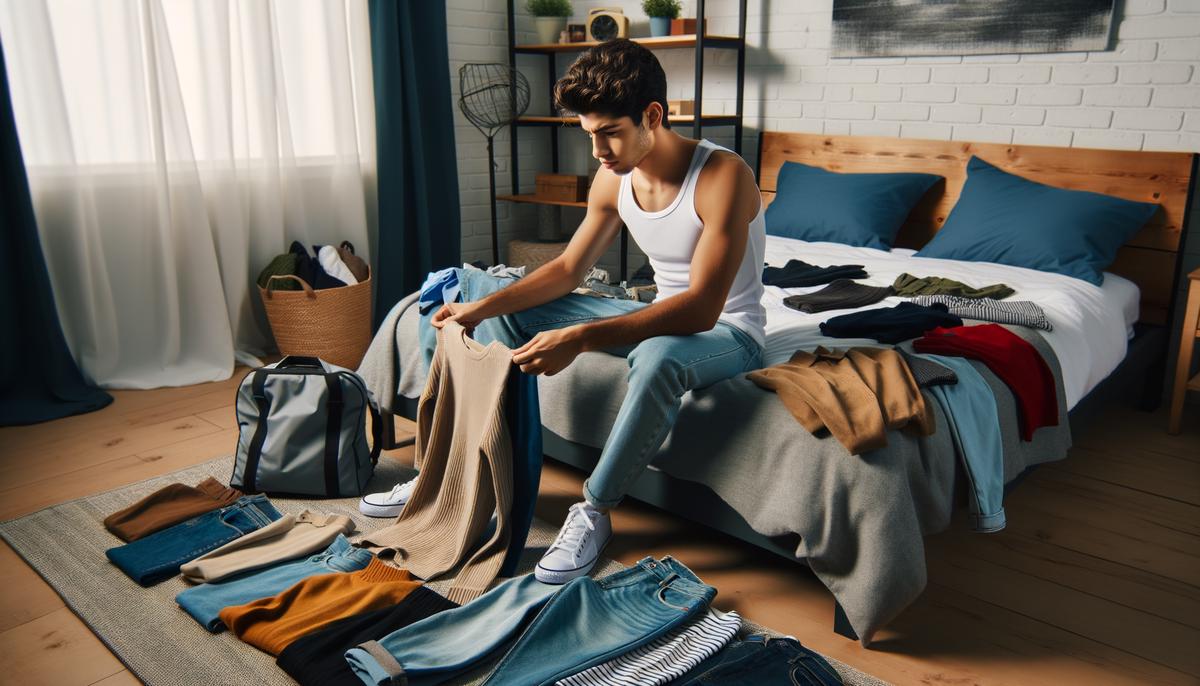 A high school senior laying out various outfits for their upcoming photo session