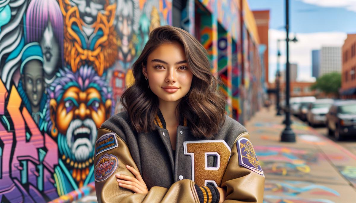 A high school senior posing for a portrait in Denver's RiNo art district, surrounded by colorful murals