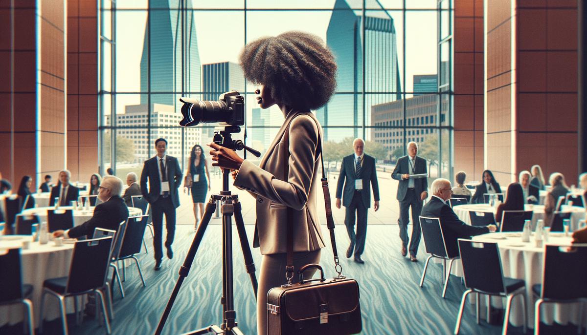 A Snappr photographer quickly setting up for an impromptu photo session at a Dallas event