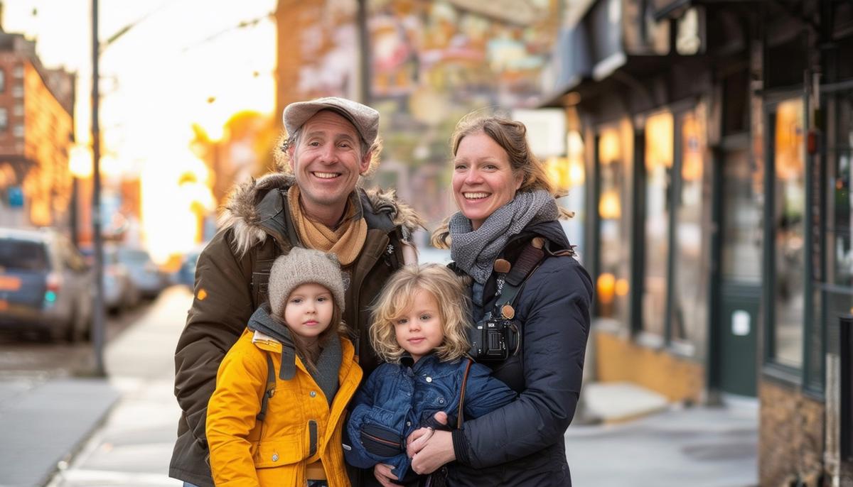 A Snappr photographer capturing a family portrait in an urban setting