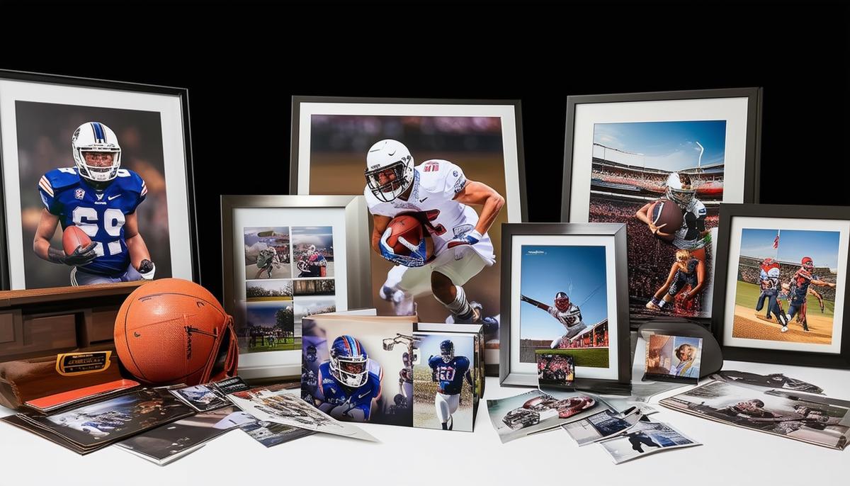 An array of sports photography packages and products, such as prints, digital images, and custom memorabilia, showcasing the range of services offered by San Antonio photographers.
