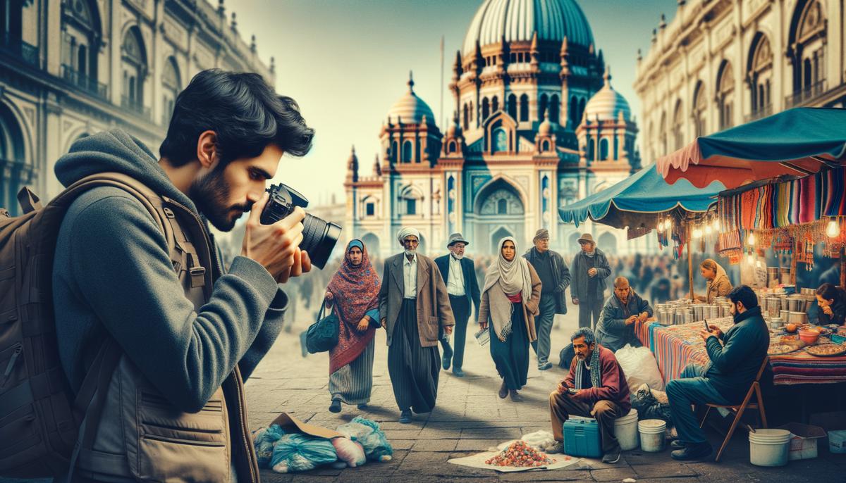 A photographer capturing candid moments during a street photography session