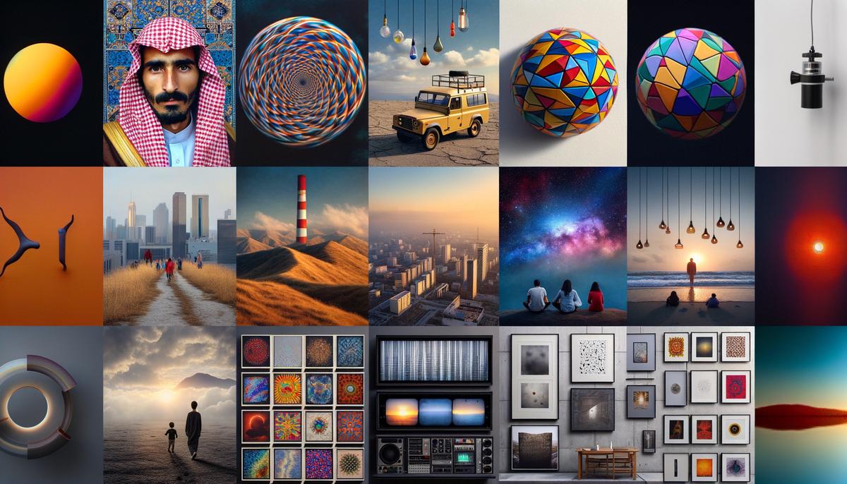 A collection of diverse student photography work including portraits, abstract, landscape, urban, and experimental pieces.