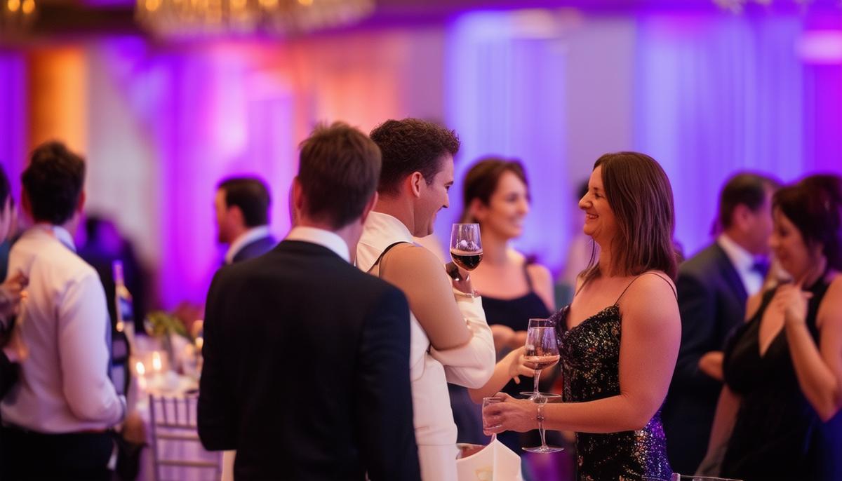 A striking corporate event photograph showcasing a mix of formal portraits and candid moments