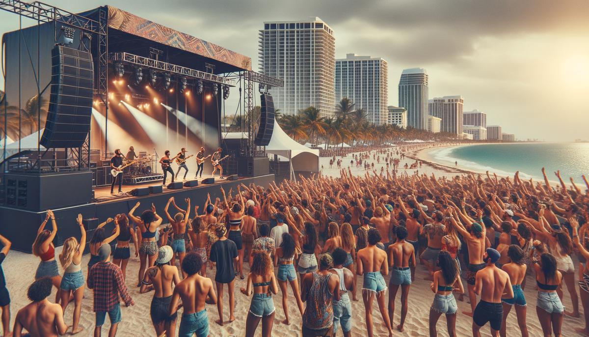 Vibrant music performance at SunFest on the West Palm Beach waterfront with a large, diverse crowd