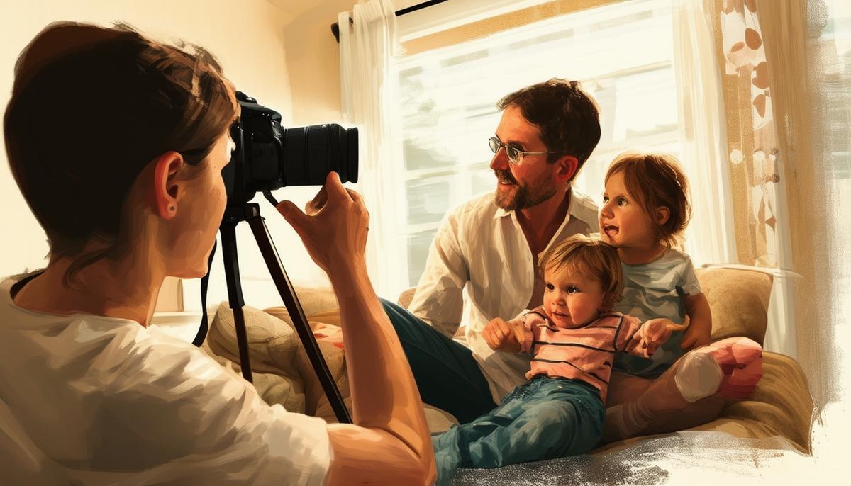 Susannah Stevens photographing a family in a candid, documentary style