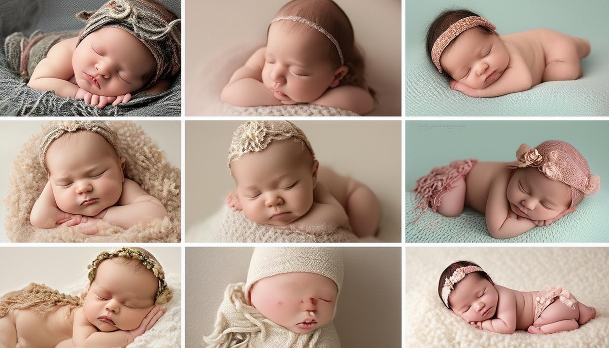A collage showcasing the unique styles and specialties of several talented newborn photographers in the Houston area.