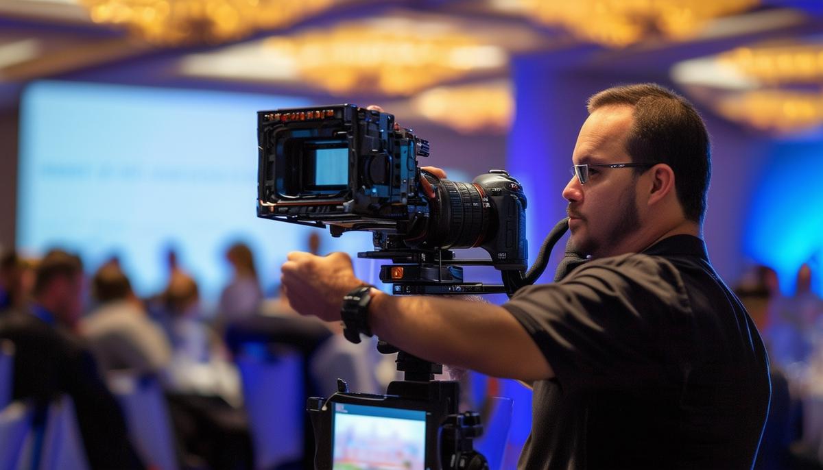 A Tampa event photographer using innovative techniques and equipment at a corporate conference