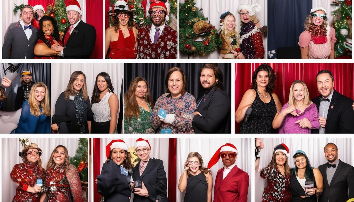 A collage showcasing various event photography services including corporate photography, headshot booths, holiday portraits, and photo booths in Tampa