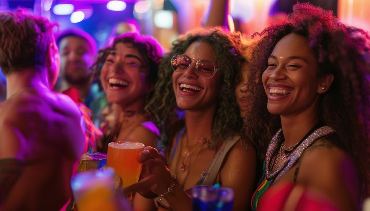 A diverse group celebrating at an LGBTQ+ friendly venue in Tampa, showcasing the city's inclusive nightlife culture