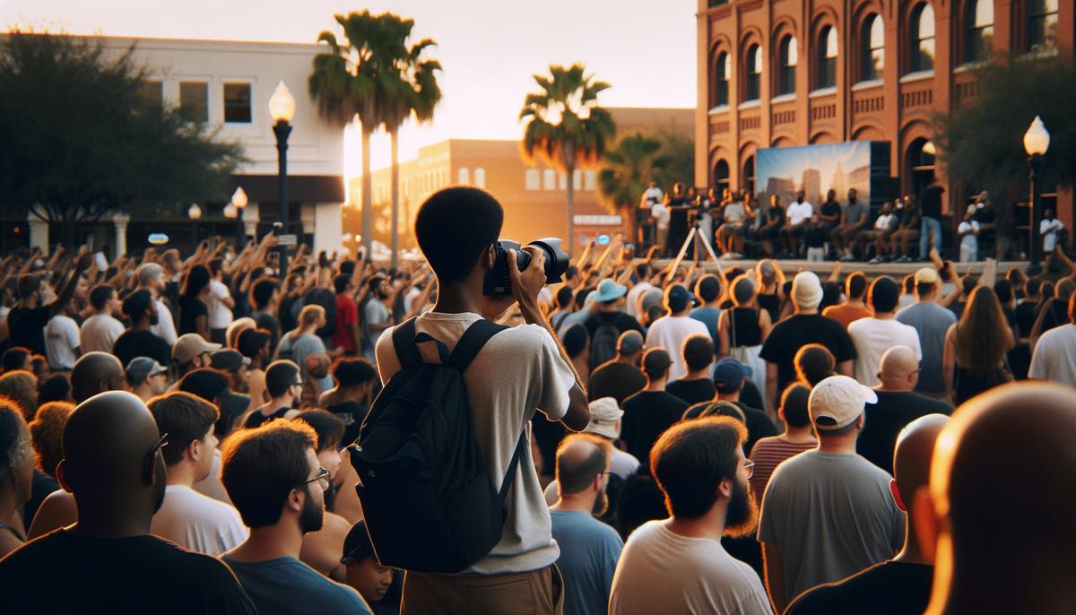 Outdoor event in Tampa during golden hour with photographer using natural light