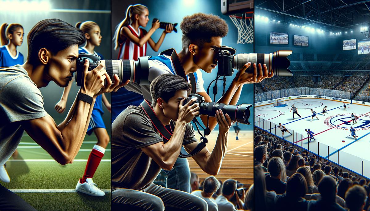 A group of diverse sports photographers in action at various Tampa sporting events