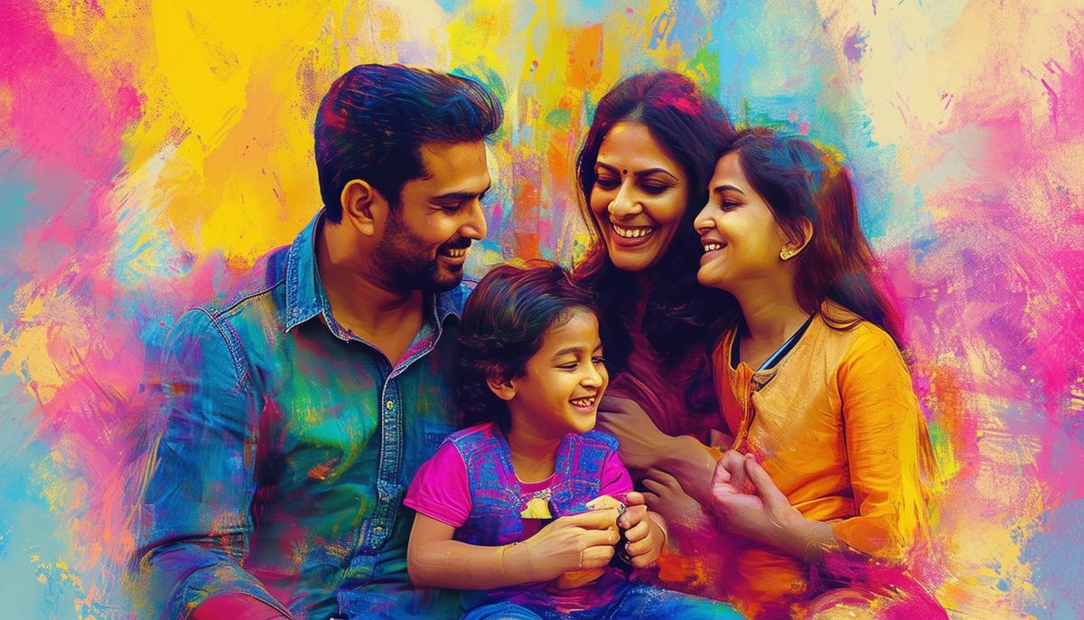 Tara Parekh photographing a family in a colorful, dynamic composition