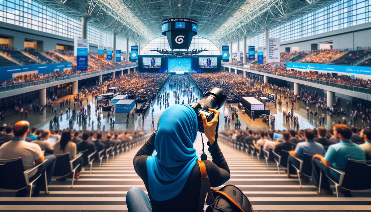 A photographer capturing a bustling tech conference at the Georgia World Congress Center