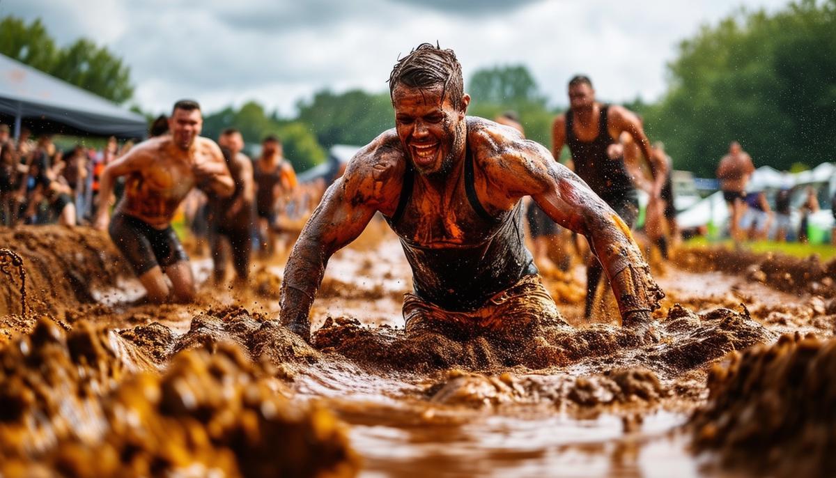 Participants tackling a challenging obstacle in a Tough Mudder race