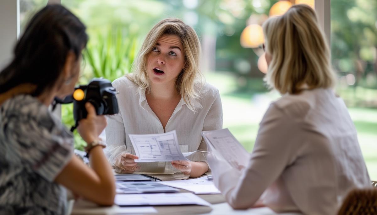 A photographer discussing pricing with a client, showcasing transparency