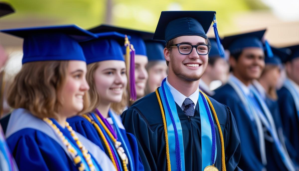 UAFS graduates wearing different colored honor cords and medallions representing various academic achievements