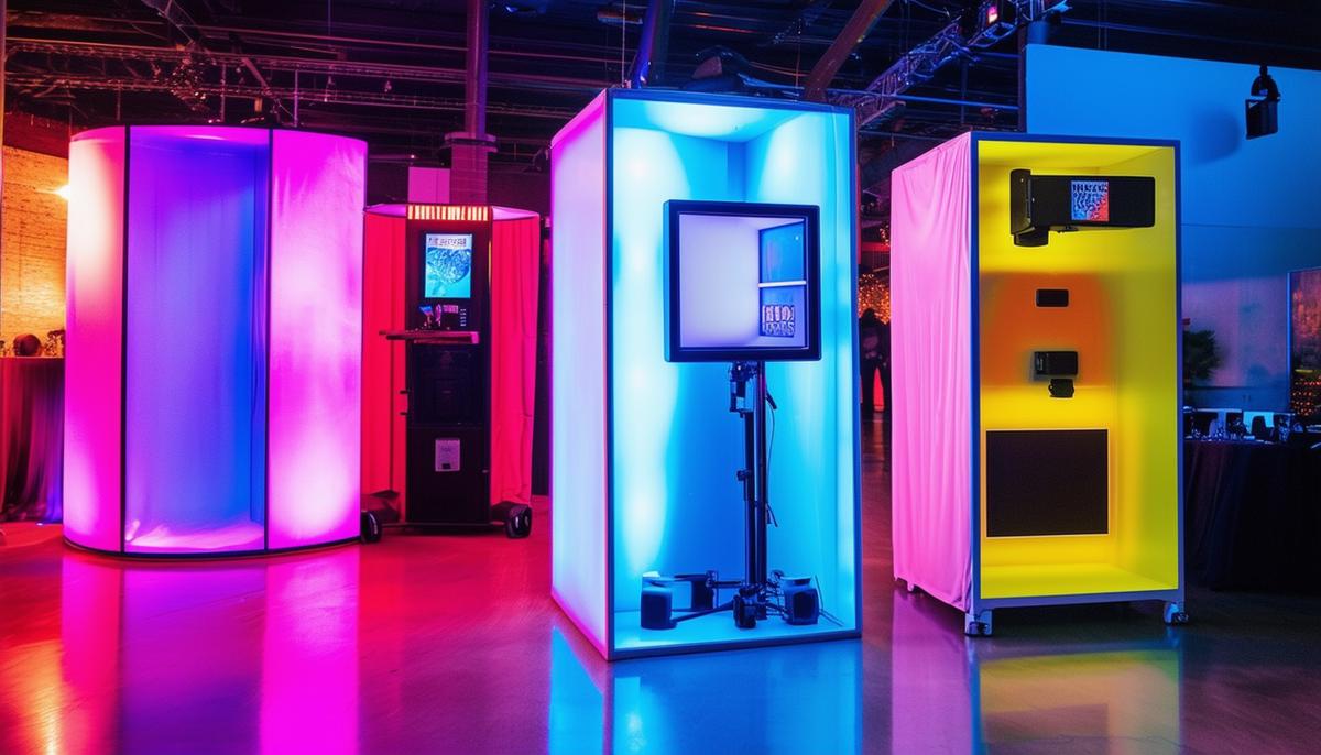 Different types of photo booths showcased at a Dallas event venue
