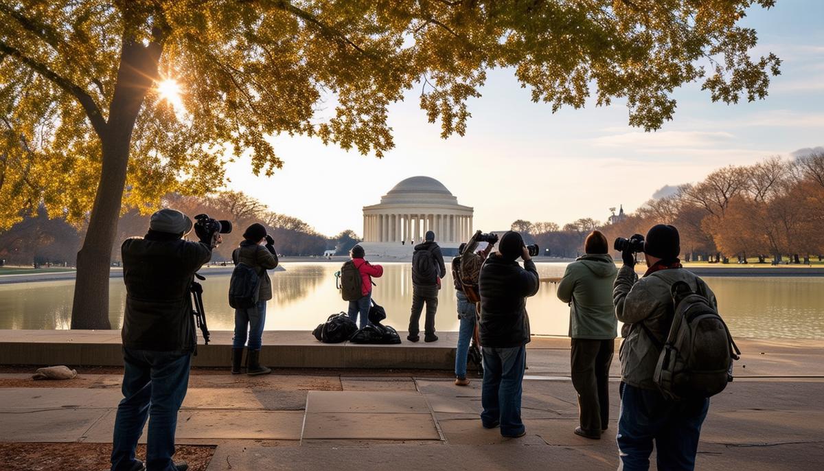 A group of photographers on a Washington Photo Safari, taking pictures of the National Mall