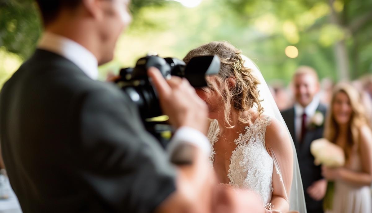 A photographer capturing a joyful moment at a wedding in Little Rock