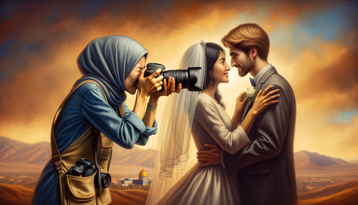 A wedding photographer capturing an intimate moment between a bride and groom in Albuquerque